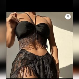 Black Fringe Halter Top